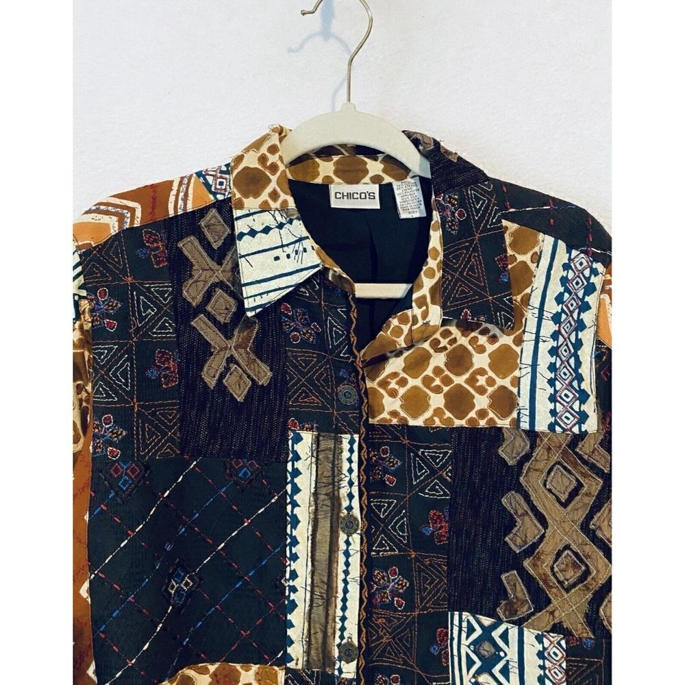 Chicos Jacket Womens Medium Boho Patchwork Tribal… - image 2